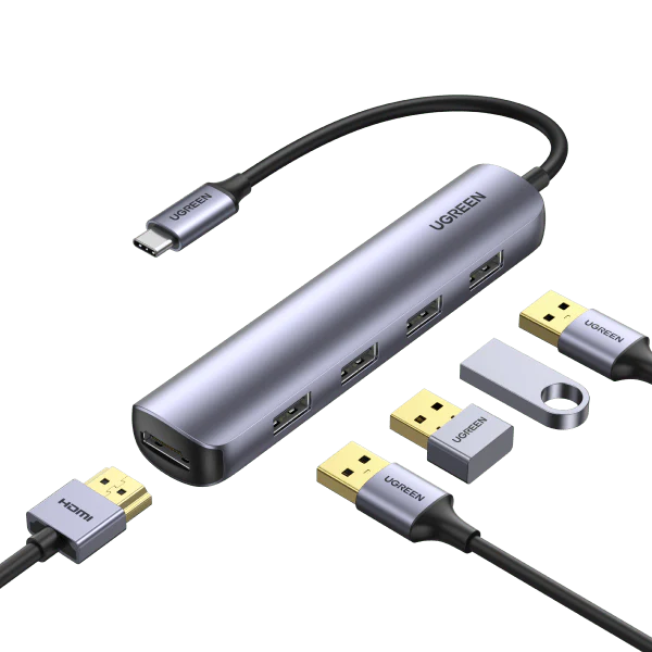 موزع USB-C UGREEN 20197 مع HDMI وأربعة منافذ USB