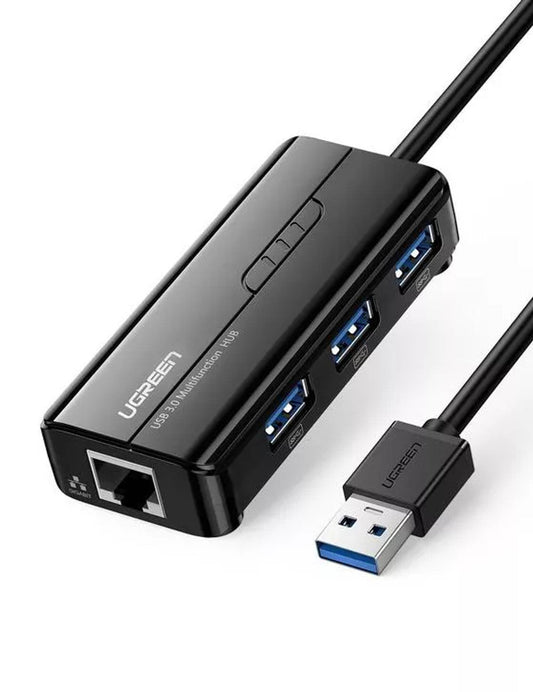 موزع UGREEN 20265 USB 3.0 بثلاثة منافذ ومنفذ شبكة Gigabit