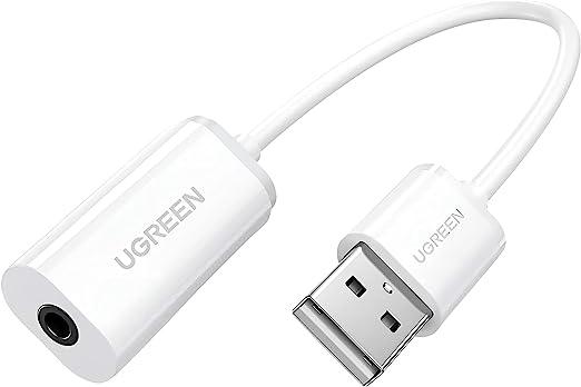 محول صوت UGREEN 30712 من USB-A إلى 3.5 ملم TRRS أبيض