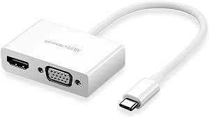 محول UGREEN 30843 من USB-C إلى HDMI وVGA باللون الأبيض
