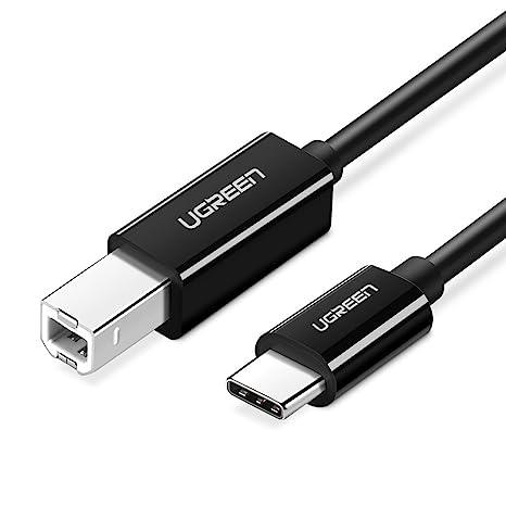 كيبل طابعة USB-C إلى USB-B بطول 2 متر UGREEN 50446 بخلفية بيضاء
