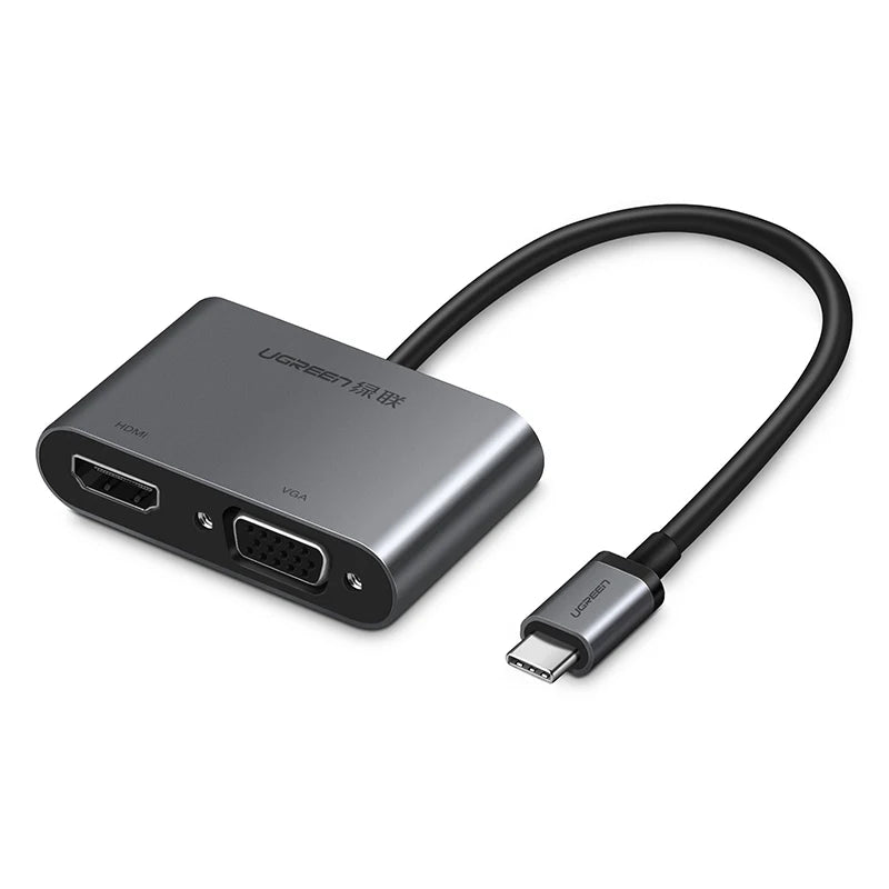 محول USB-C إلى HDMI وVGA مع شحن PD UGREEN 50505 بخلفية بيضاء