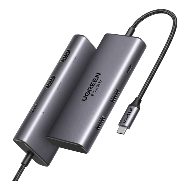 موزع USB-C UGREEN Revodok 206 ستة في واحد بشاشتين HDMI موديل 50629
