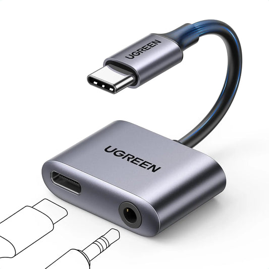 محول UGREEN 60165 من USB-C إلى 3.5 ملم مع شحن PD 60W
