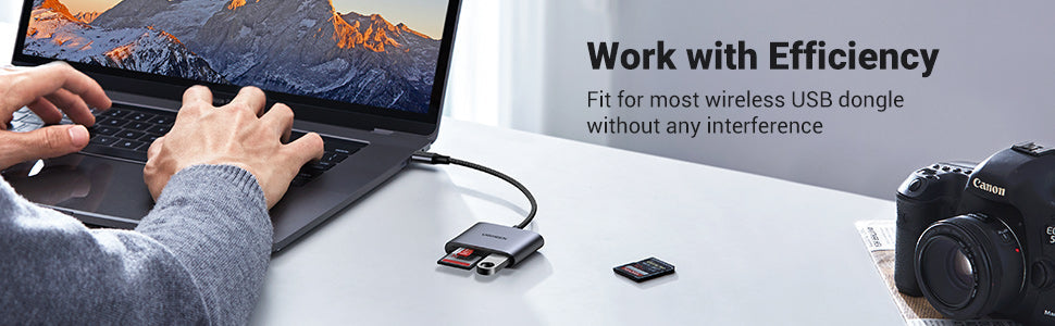 قارئ بطاقات UGREEN 80798 USB-C ثلاثي المنافذ للـ SD وMicroSD وUSB