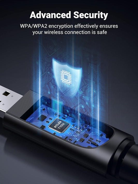 محول واي فاي USB AC650 بهوائي 6dBi UGREEN 90339 بخلفية بيضاء