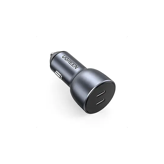 شاحن سيارة UGREEN CD213 بقدرة 40 واط ومنفذي USB-C باللون الرمادي