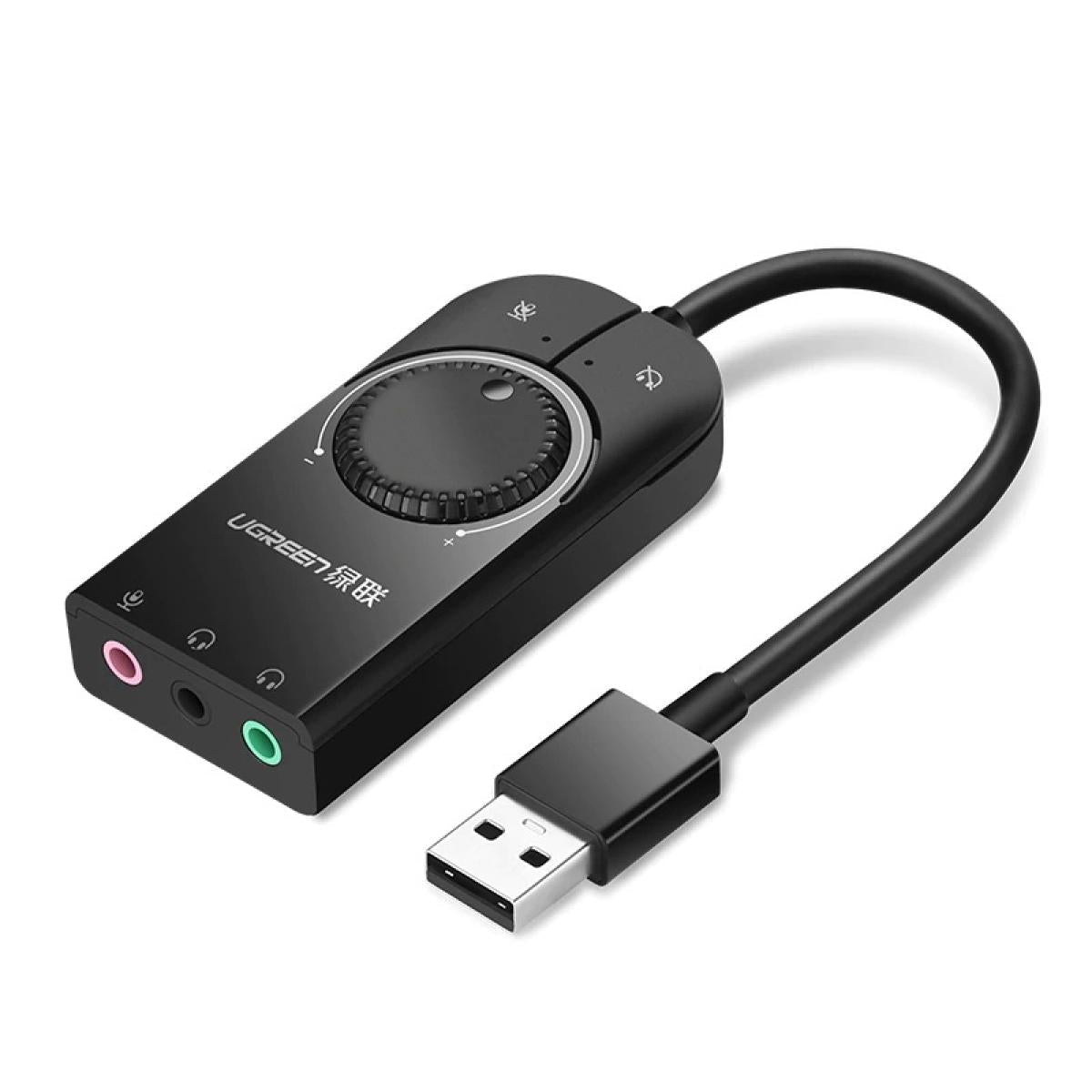 محول صوت USB خارجي UGREEN CM129 بخلفية بيضاء