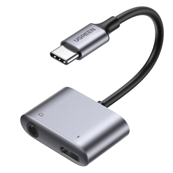 محول UGREEN CM231 USB-C إلى 3.5 ملم مع منفذ شحن USB-C
