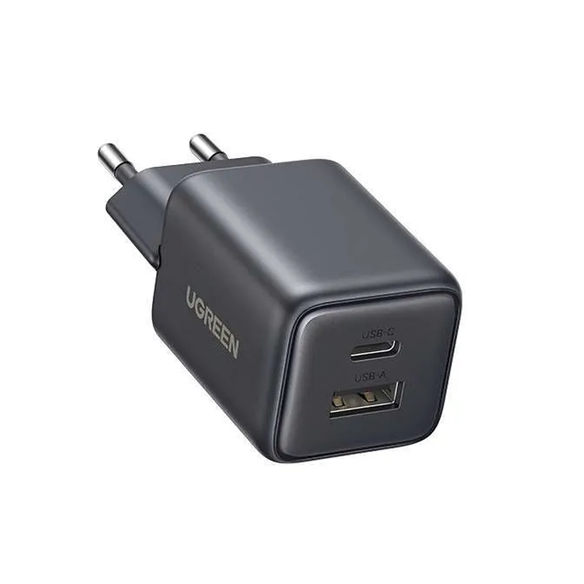 شاحن UGREEN X514 GaN بقدرة 20 واط ومنفذي USB-C وUSB-A باللون الأسود