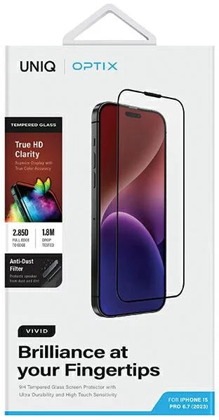 واقي شاشة UNIQ OPTIX Vivid Clear Glass for iPhone 15 pro max 6.7 (2023) | حماية وتصميم أنيق