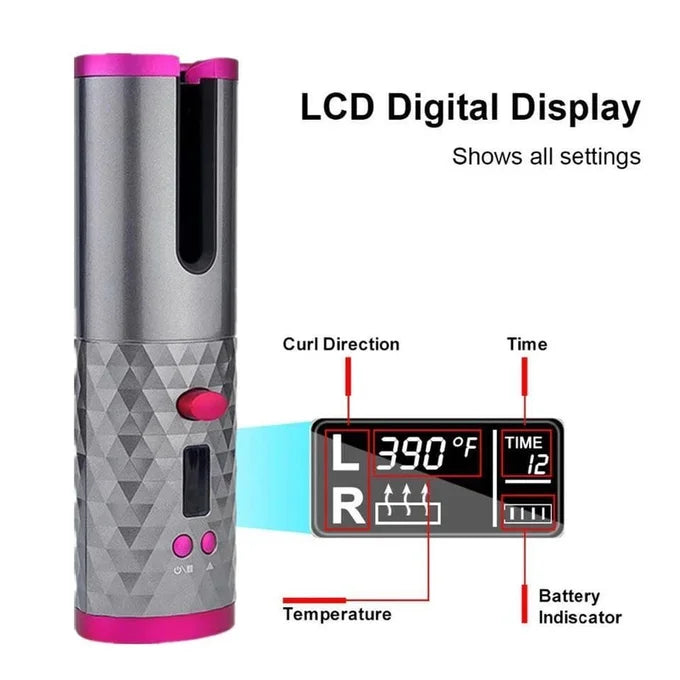 جهاز تجعيد الشعر اللاسلكي USB Auto Curler قابل للشحن بشاشة LED بدرجة حرارة 150-200 مئوية جهاز تجعيد الشعر اللاسلكي USB Auto Curler قابل للشحن بشاشة LED بدرجة حرارة 150-200 مئوية