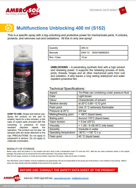 بخاخ مزيل الصدأ الايطالي لـ جميع المعدات الميكانيكية 400 مل من AMBRO-SOL بخاخ مزيل الصدأ الايطالي لـ جميع المعدات الميكانيكية 400 مل من AMBRO-SOL